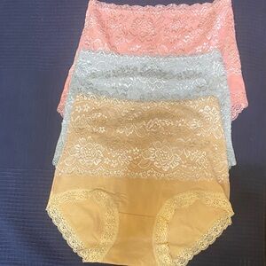 Lace Trim High-Waist Panties - Pink, Gray, Gold